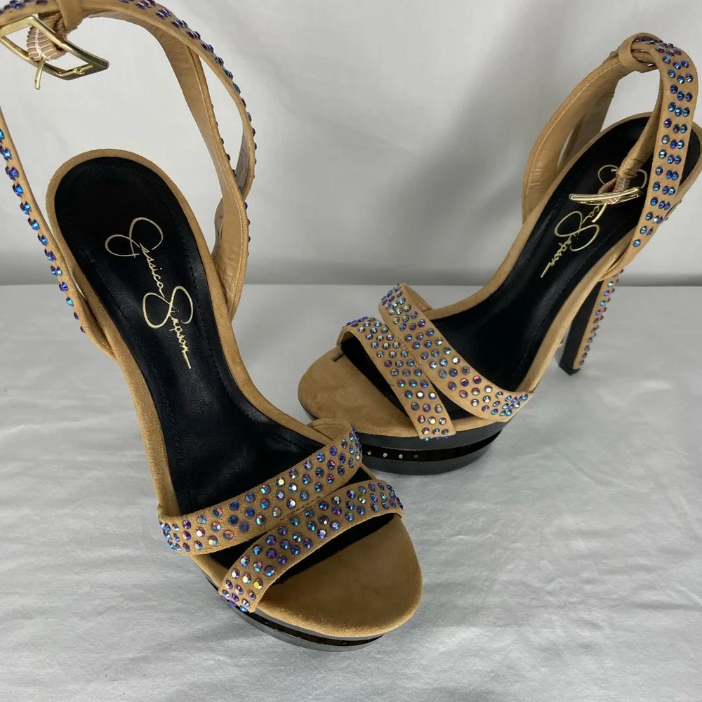 Jessica Simpson tan multi colored sandals size 8 - Picture 2 of 2